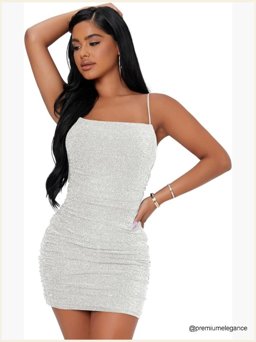 Glitter Ruched Bodycon Mini Dress Sleeveless Party Clubwear